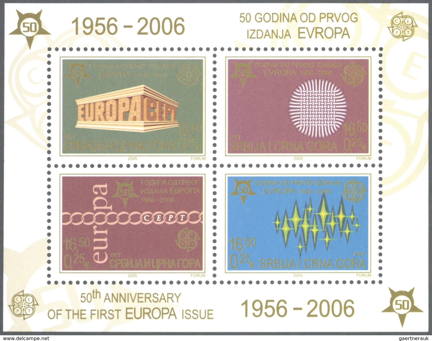 27119 Jugoslawien: 2006, "50 Jahre Europamarken". Lot Von 1.000 Sätzen In Bogen Und 1.000 Blockgarnituren - Lettres & Documents