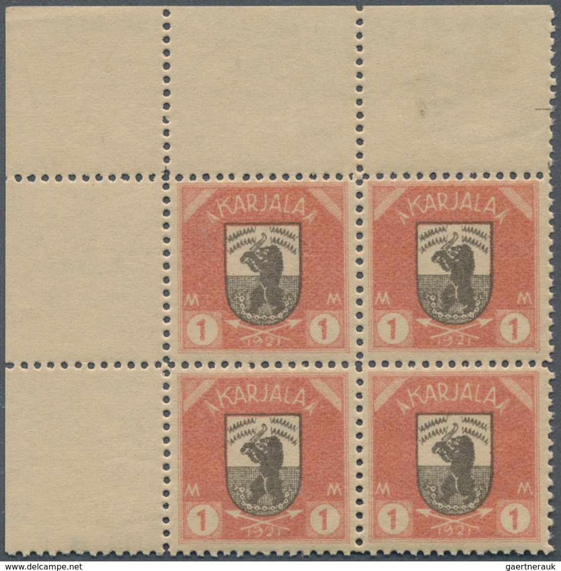 27128 Karelien: 1922. Definitives Issue. Lot With 1 Complete Sheet Of 50 Stamps "3m Pale-blue/black" (one - Lettres & Documents