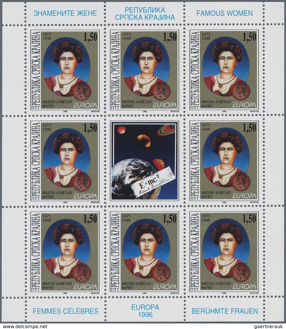 27159 Kroatien - Serbische Krajina: 1996, Europa, 100 Little Sheets Of 8 Stamps Of Each Issue, All Mint Ne - Croatie