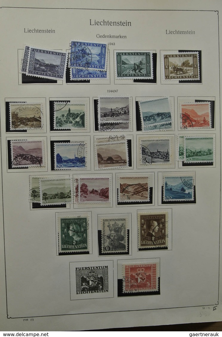 27182 Liechtenstein: 1912-1992. Well filled, partly double collection Liechtenstein 1912-1992 in 2 albums