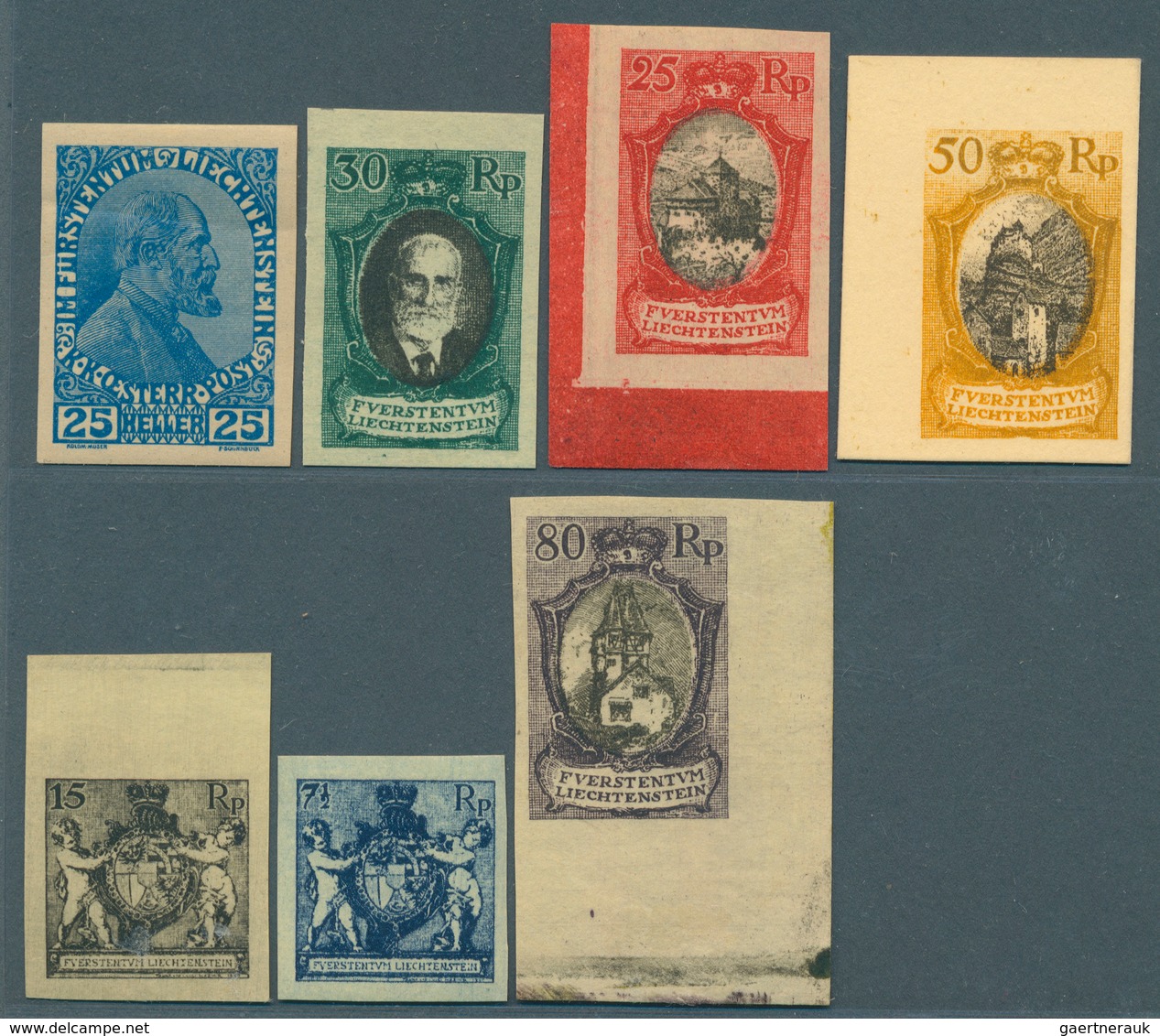 27200 Liechtenstein: 1917/1927, Saubere Sammlung Von 68 Ungezähnten Probedrucken In Verschiedenen Variante - Lettres & Documents