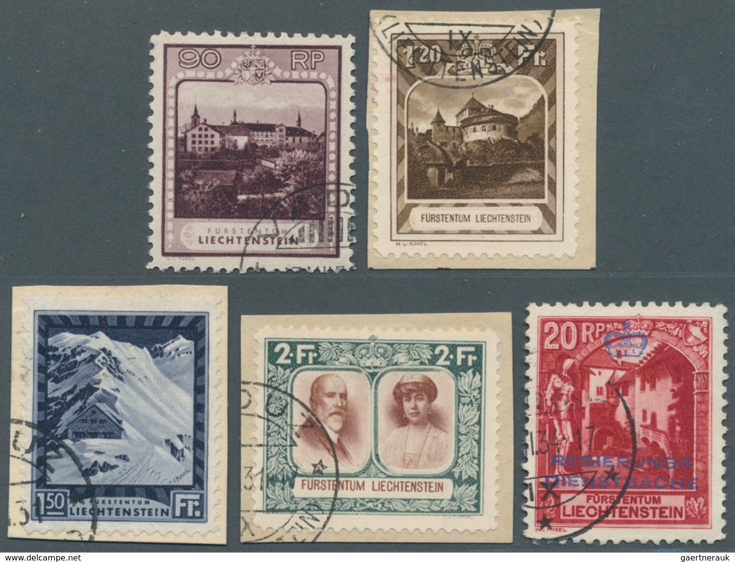 27205 Liechtenstein: 1930 Lot Von Ca. 50 Gestempelten 'Kosel'-Marken Aller Wertstufen, Dabei Bessere Zähnu - Lettres & Documents