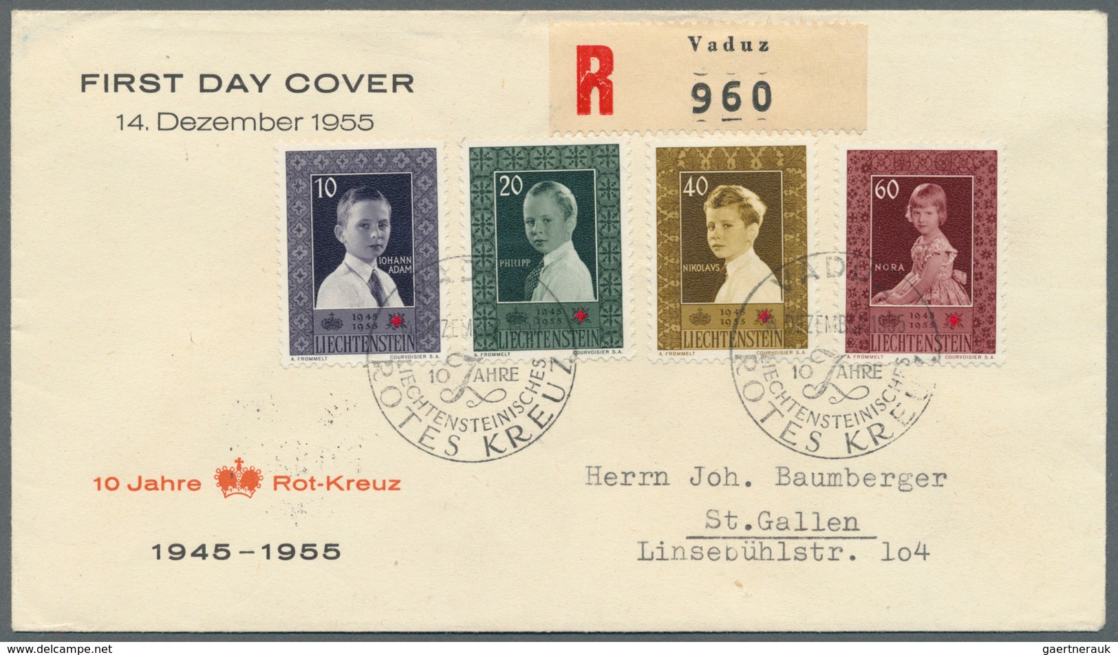 27209 Liechtenstein: 1936/1958, Lot Von Zehn Briefen/Karten, Dabei MiNr. 149/50 Auf Zeppelin-FDC, Bl. 2 Au - Lettres & Documents