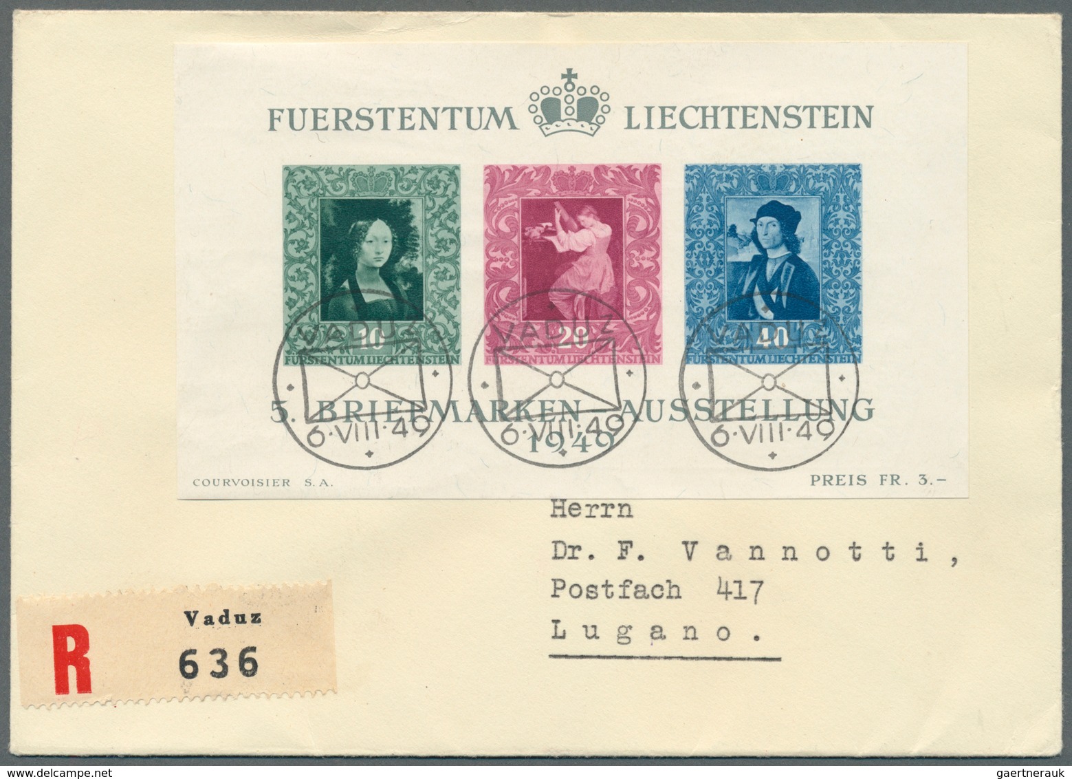 27209 Liechtenstein: 1936/1958, Lot Von Zehn Briefen/Karten, Dabei MiNr. 149/50 Auf Zeppelin-FDC, Bl. 2 Au - Lettres & Documents