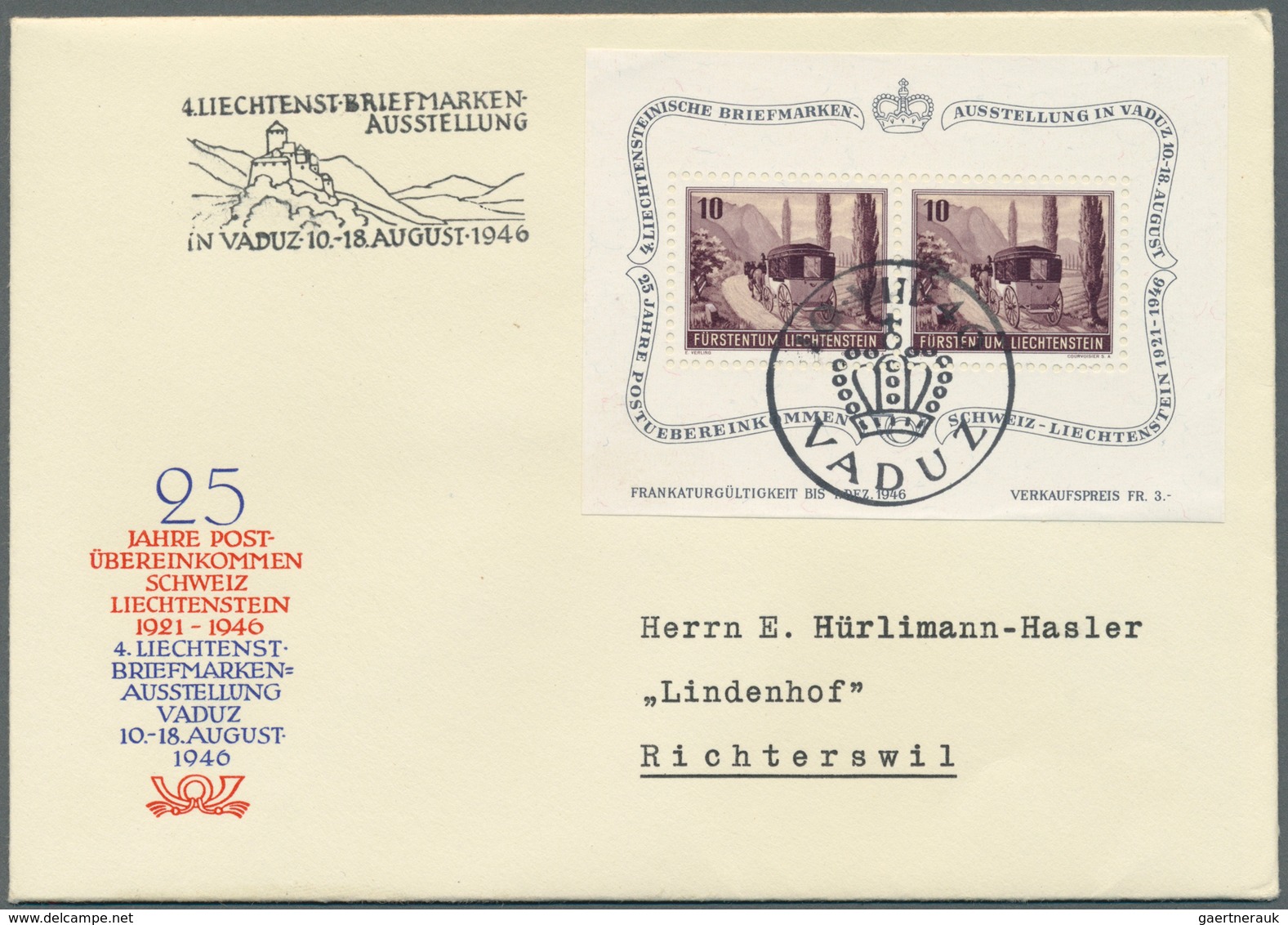 27209 Liechtenstein: 1936/1958, Lot von zehn Briefen/Karten, dabei MiNr. 149/50 auf Zeppelin-FDC, Bl. 2 au