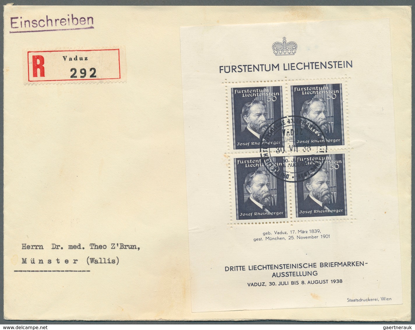 27209 Liechtenstein: 1936/1958, Lot von zehn Briefen/Karten, dabei MiNr. 149/50 auf Zeppelin-FDC, Bl. 2 au