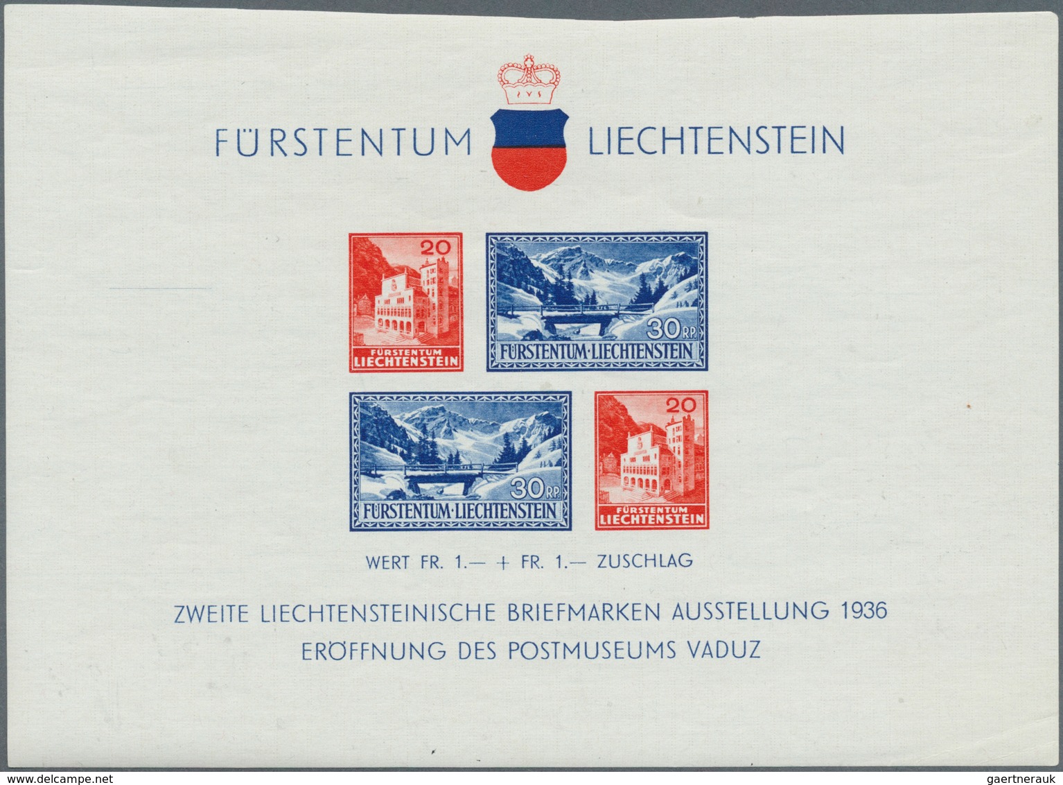 27210 Liechtenstein: 1936, Postmuseums-Block Per 66mal Postfrisch. MiNr. Bl. 2, 5.280,- ?. - Lettres & Documents