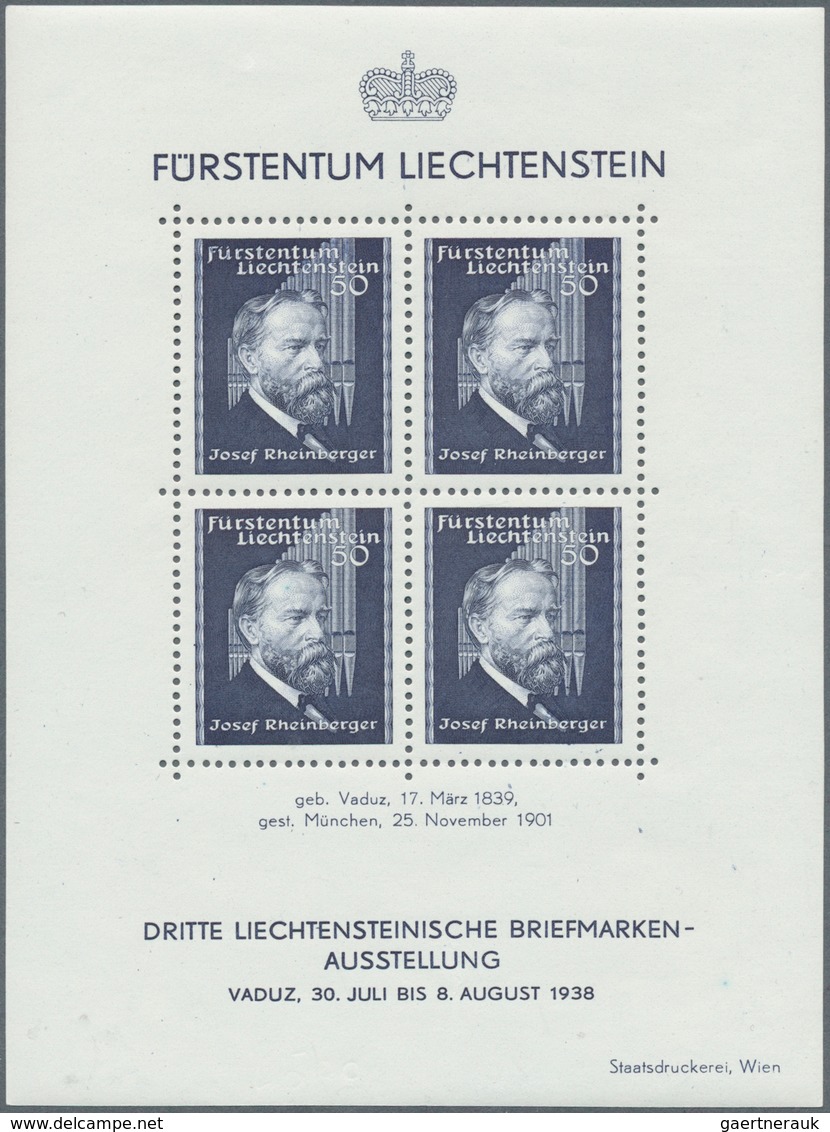 27212 Liechtenstein: 1938, Ausstellungs-Block Per 90mal Postfrisch. MiNr. Bl. 3, 7.200,- ?. - Lettres & Documents