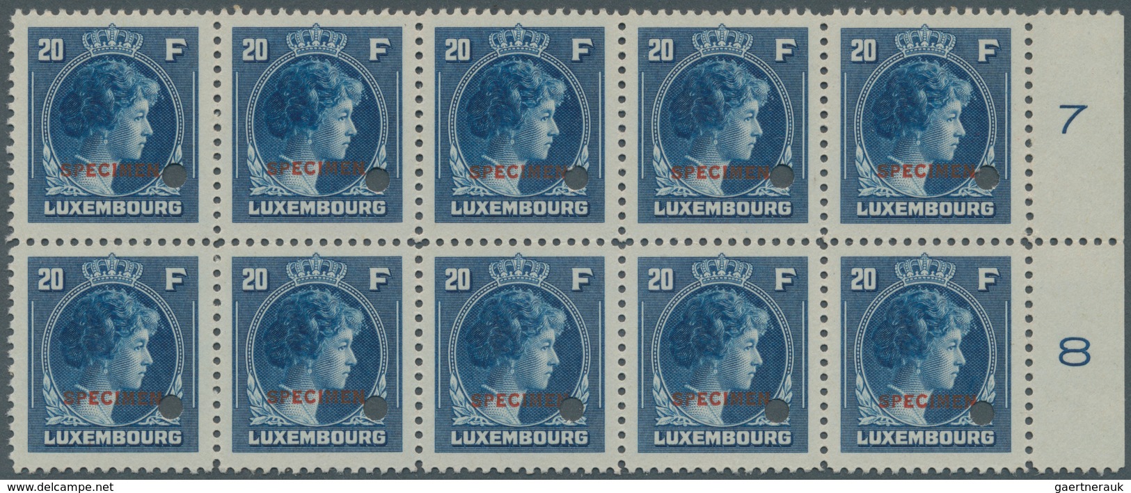 27280 Luxemburg: 1944/1946, Definitives Charlotte, Complete Set As Marginal Blocks Of Ten With Specimen Ov - Autres & Non Classés
