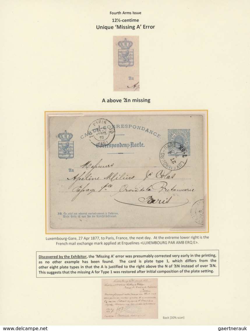 27288 Luxemburg - Ganzsachen: 1870-1882 LUXEMBOURG'S COAT OF ARMS POSTAL STATIONERY: Exhibition collection