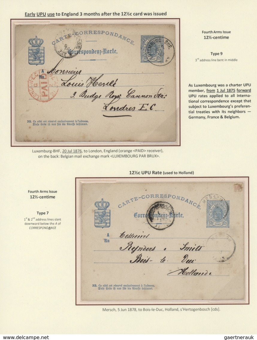 27288 Luxemburg - Ganzsachen: 1870-1882 LUXEMBOURG'S COAT OF ARMS POSTAL STATIONERY: Exhibition collection