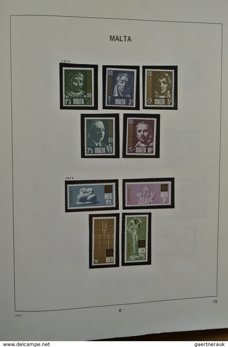 27304 Malta: 1957-2005. Mostly MNH, overcomplete collection Malta 1957-2005 in 2 Davo albums, including a.