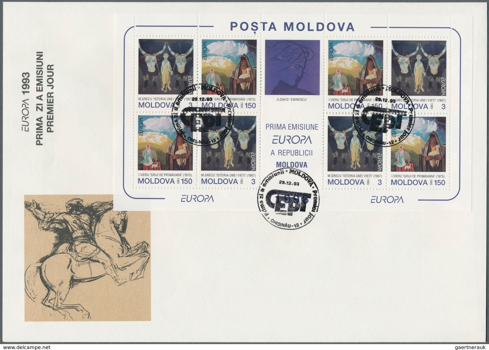 27329 Moldawien: 1993, Europa-CEPT Lagerbestand Von Ersttagsbriefen Mit Zusammendrucken (108), Kompl. Böge - Moldavie