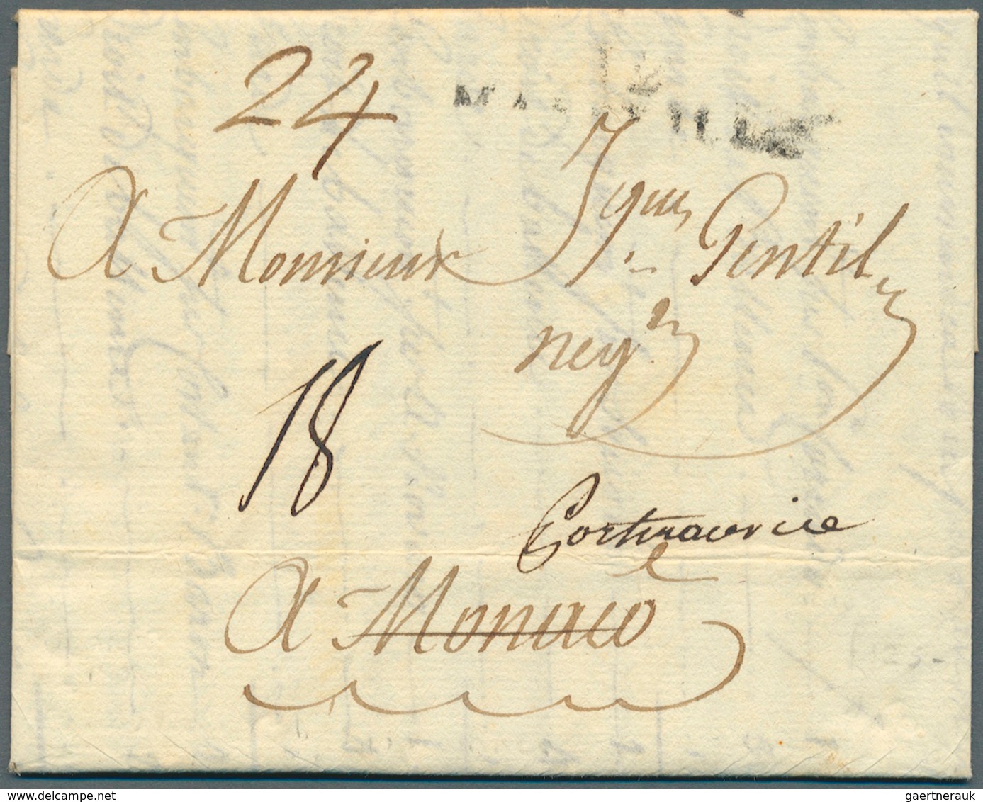 27339 Monaco: 1809/1920, Group Of Four Better Entires, From Pre-philately (inlc. 1839 Menton Cover), Attra - Neufs