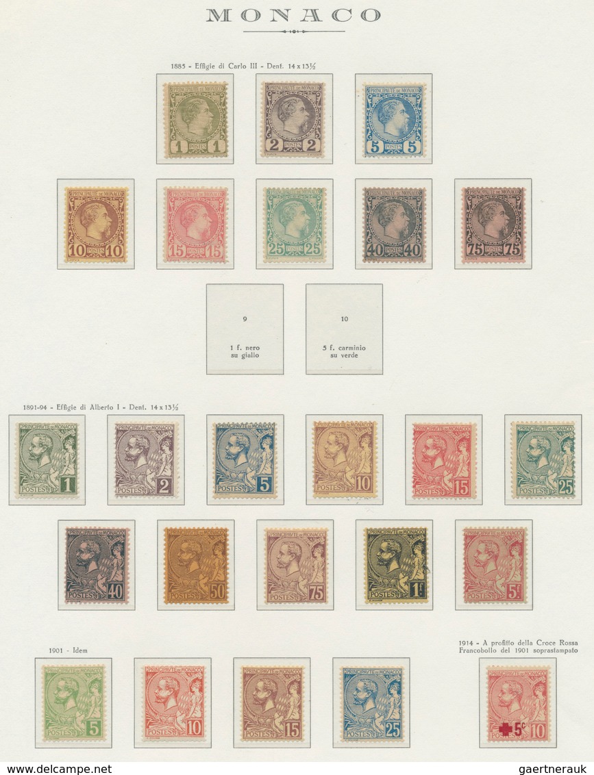 27352 Monaco: 1885/1922, Ungebrauchte/postfrische Sammlung Auf Vordrucken, Dabei 1 C. Bis 75 C. Freimarken - Neufs