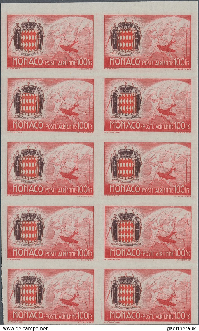 27362 Monaco: 1942, Airmails Complete Set Of Six In A Lot With 50 IMPERFORATE Sets Mostly In Larger Blocks - Neufs