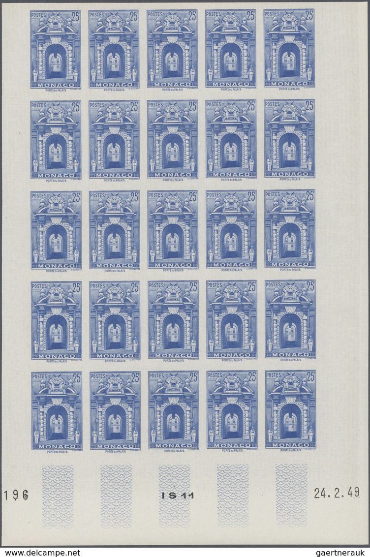 27367 Monaco: 1948/1949, Pictorial Definitives Complete Set Of 13 In IMPERFORATE Blocks Of 25 From Lower M - Neufs