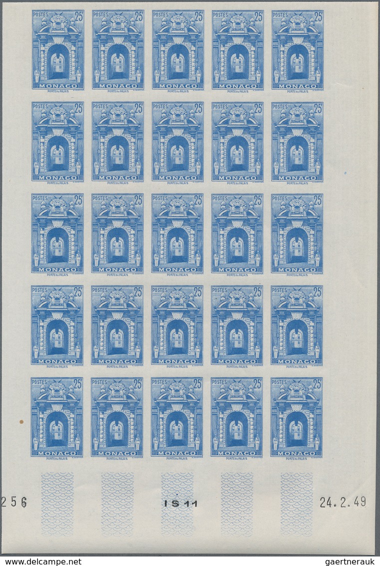 27368 Monaco: 1948/1949, Pictorial Definitives Complete Set Of 13 In IMPERFORATE Blocks Of 25 From Lower M - Neufs