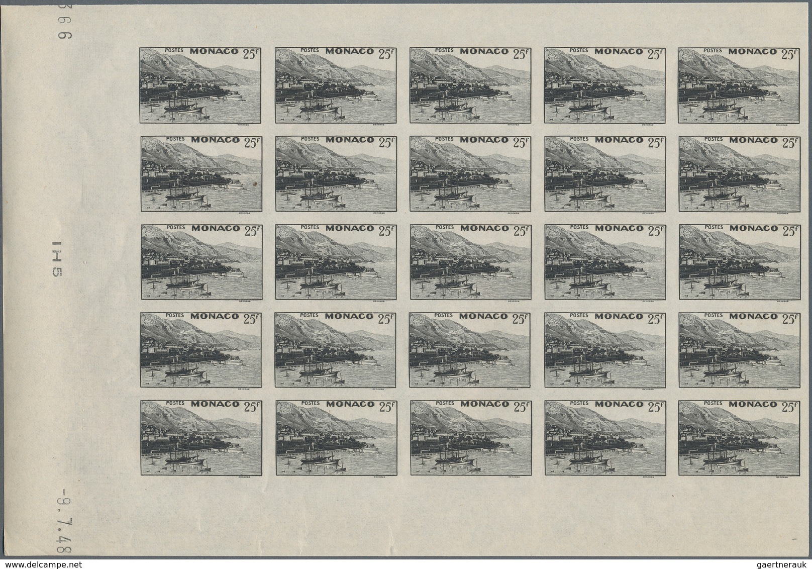 27368 Monaco: 1948/1949, Pictorial Definitives Complete Set Of 13 In IMPERFORATE Blocks Of 25 From Lower M - Neufs