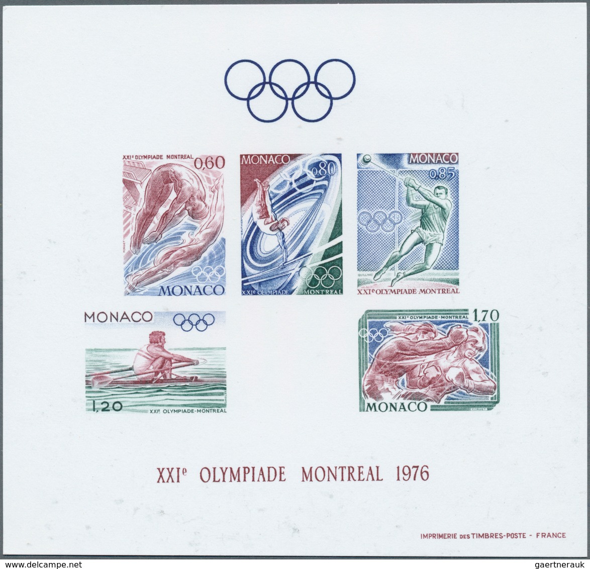 27381 Monaco: 1976, Summer OLYMPICS Montreal Epreuve De Luxe Miniature Sheet On Ungummed Thicker Paper In - Neufs