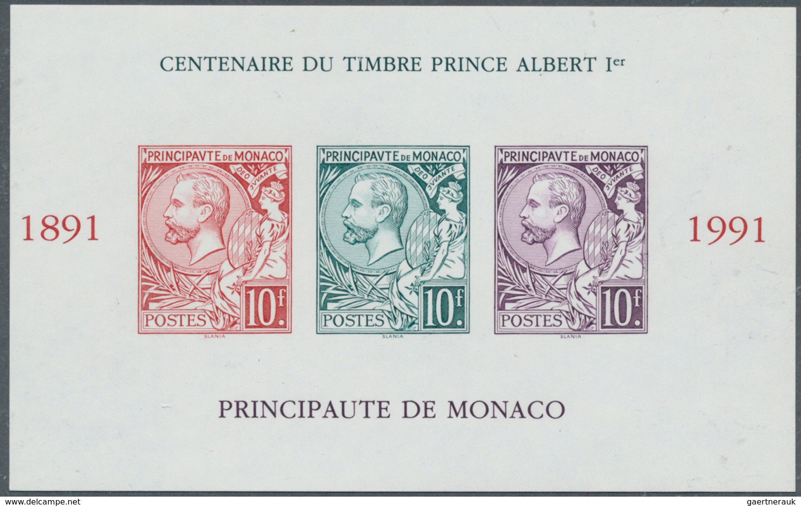 27385 Monaco: 1991, Centenary Of Stamps 'Prince Albert I.' In A Lot With 72 IMPERFORATE Miniature Sheets, - Unused Stamps