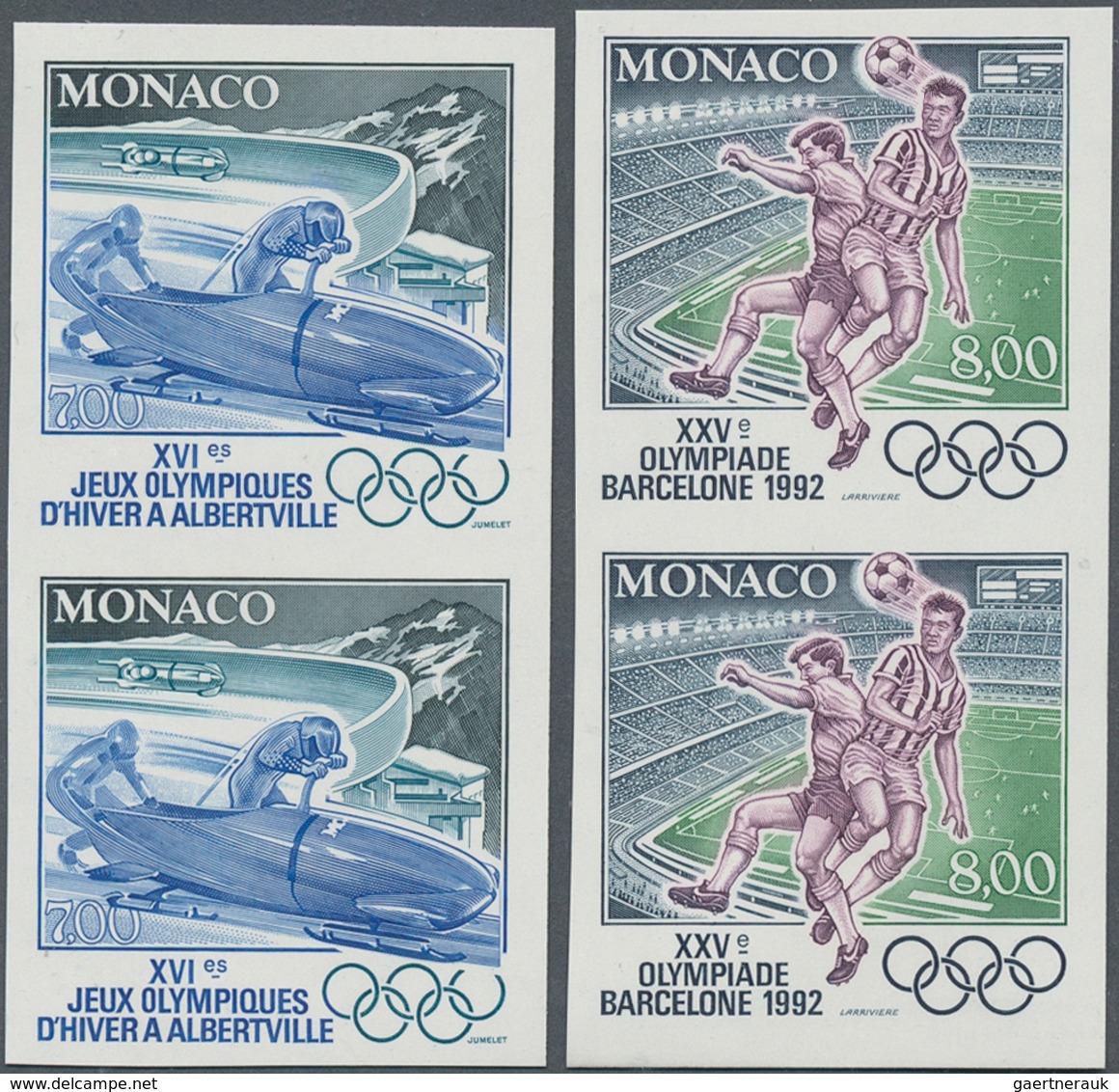 27387 Monaco: 1992, Winter Olympics Albertville And Summer Olympics Barcelona IMPERFORATE Set Of Two In A - Neufs