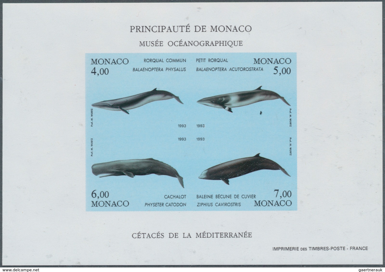 27390 Monaco: 1993, Whales (2nd. Issue) In A Lot With 17 IMPERFORATE Miniature Sheets, Mint Never Hinged A - Neufs