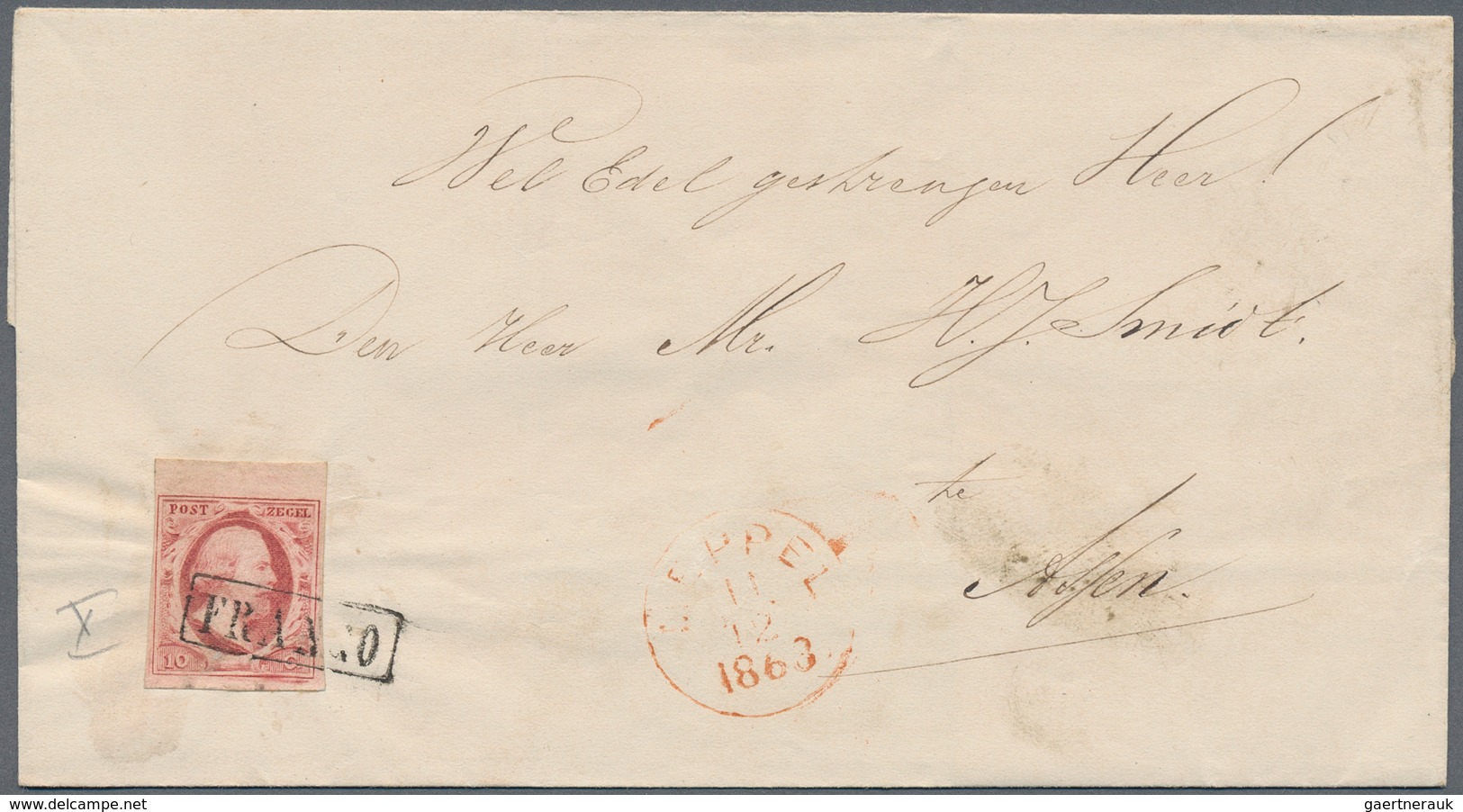 27437 Niederlande: 1852, Lot Of Ca. 24 Covers And Folded Letters Each With 10c Carmine Single Franking (1x - Lettres & Documents