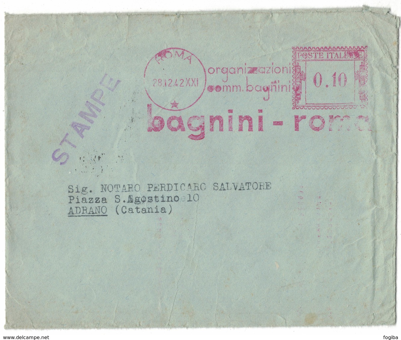 NO110    Affrancatura Meccanica Rossa EMA Freistempel "Organizzazione Bagnini - Roma" 1942 - Macchine Per Obliterare (EMA)