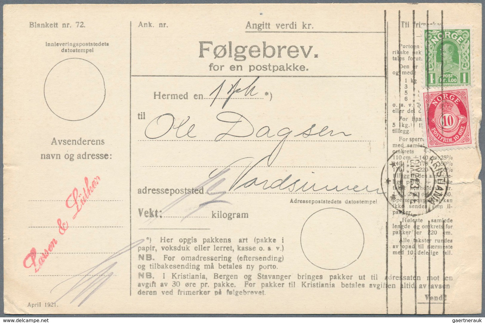 27527 Norwegen: 1912/1921, 10 Parcel Cards With Different Frankings. Condition Fine To Very Fine Some With - Neufs