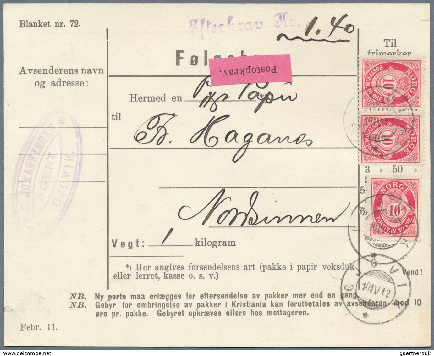 27527 Norwegen: 1912/1921, 10 Parcel Cards With Different Frankings. Condition Fine To Very Fine Some With - Neufs