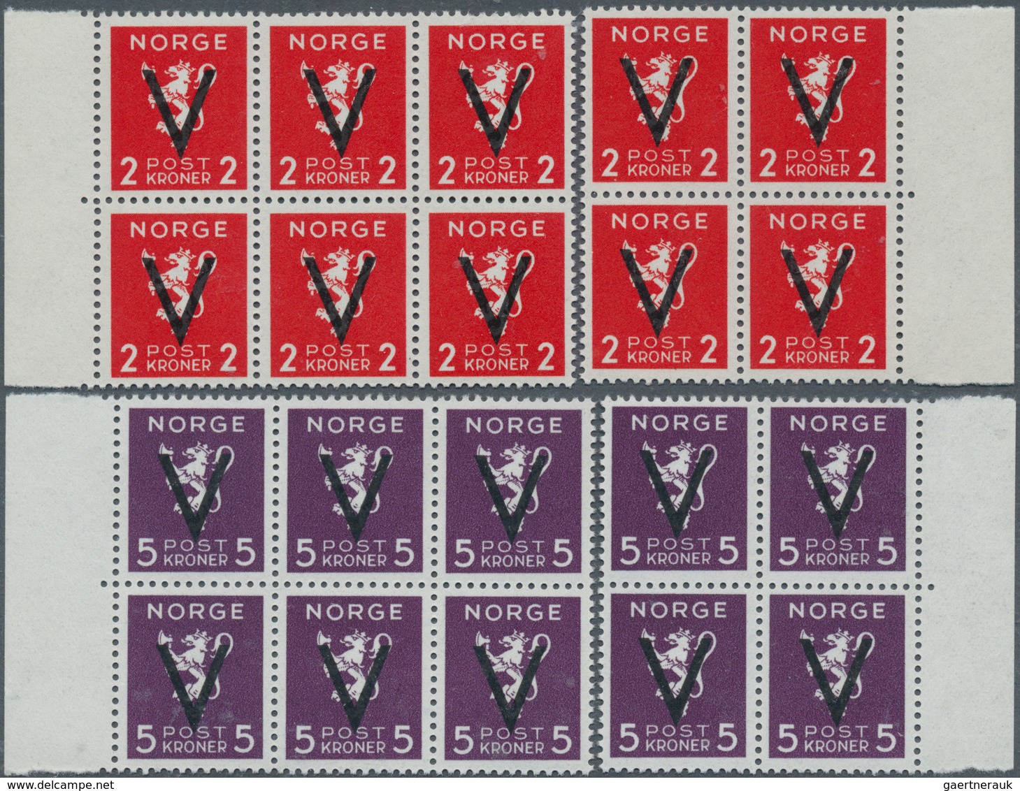 27529 Norwegen: 1941, Definitives With Opt. 'V' (Victory Issue) Set Of 18 (missing The 14öre Orange) In Bl - Neufs