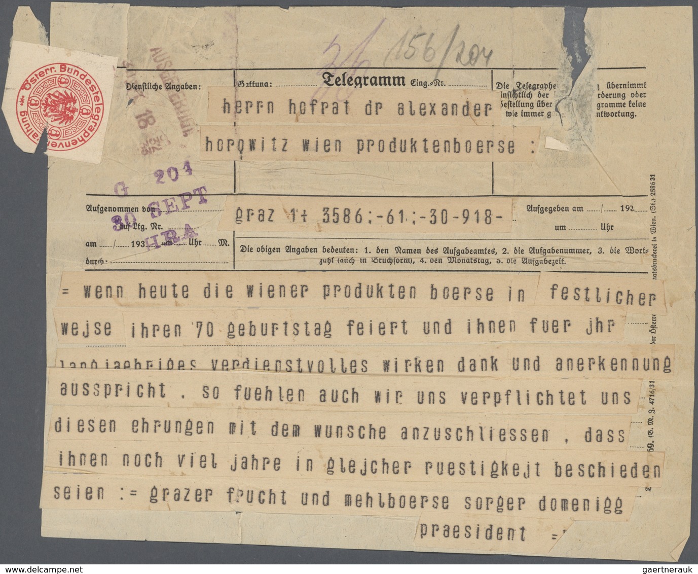 27580 Österreich: 1880/1980 (ca): Mehrere Hundert Telegramme, Telegrammaufgabescheine, Etc. Aus  Allen Tei - Neufs