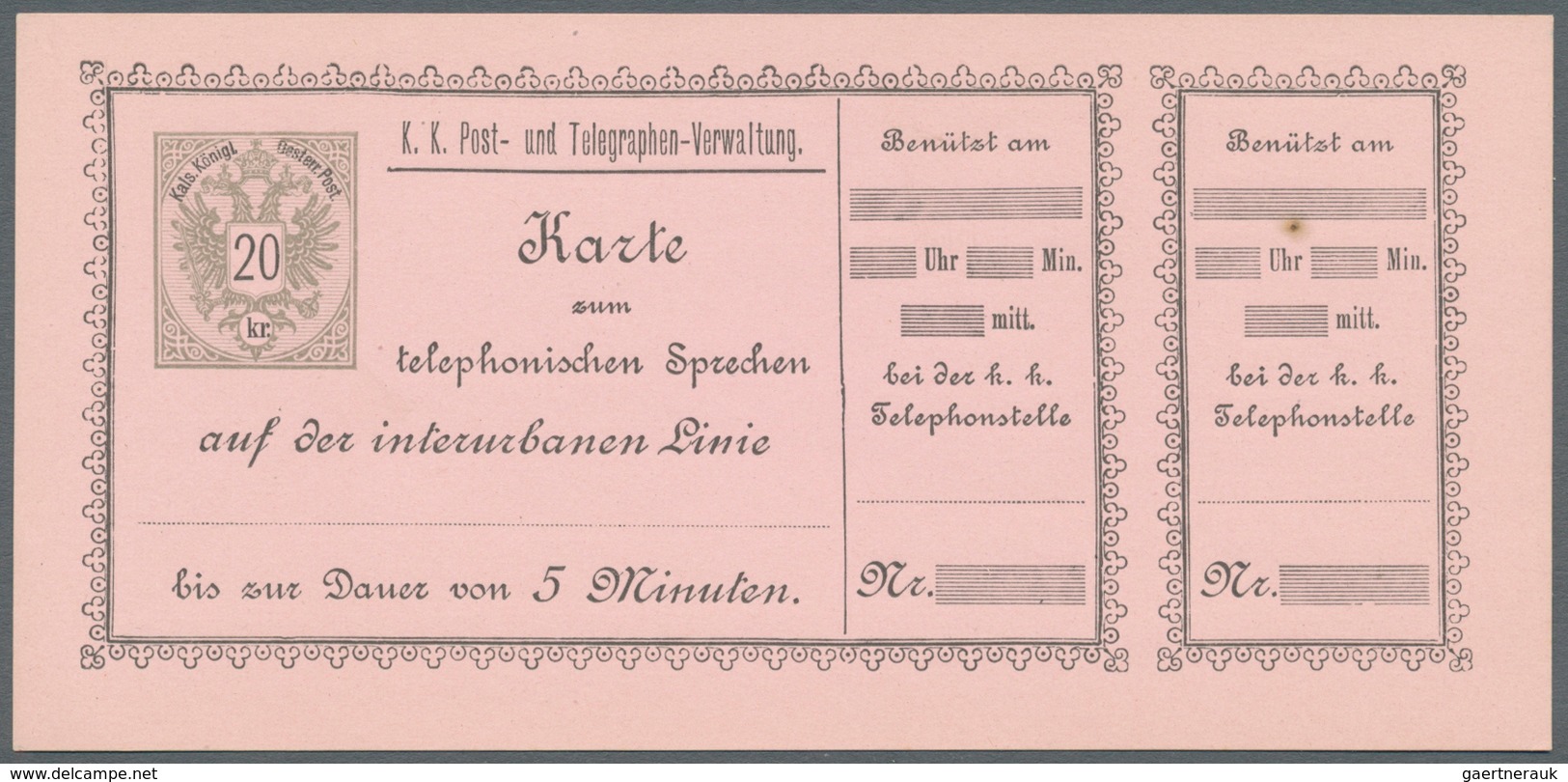 27637 Österreich - Telefonsprechkarten: 1886-1900: Sammlung von 11 UNGEBRAUCHTEN, frühen Telefonsprechkart