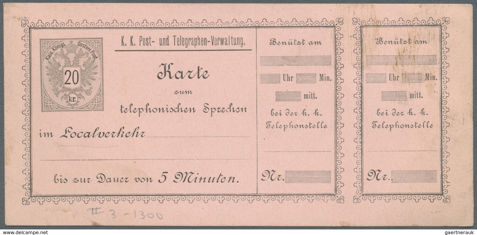 27637 Österreich - Telefonsprechkarten: 1886-1900: Sammlung von 11 UNGEBRAUCHTEN, frühen Telefonsprechkart