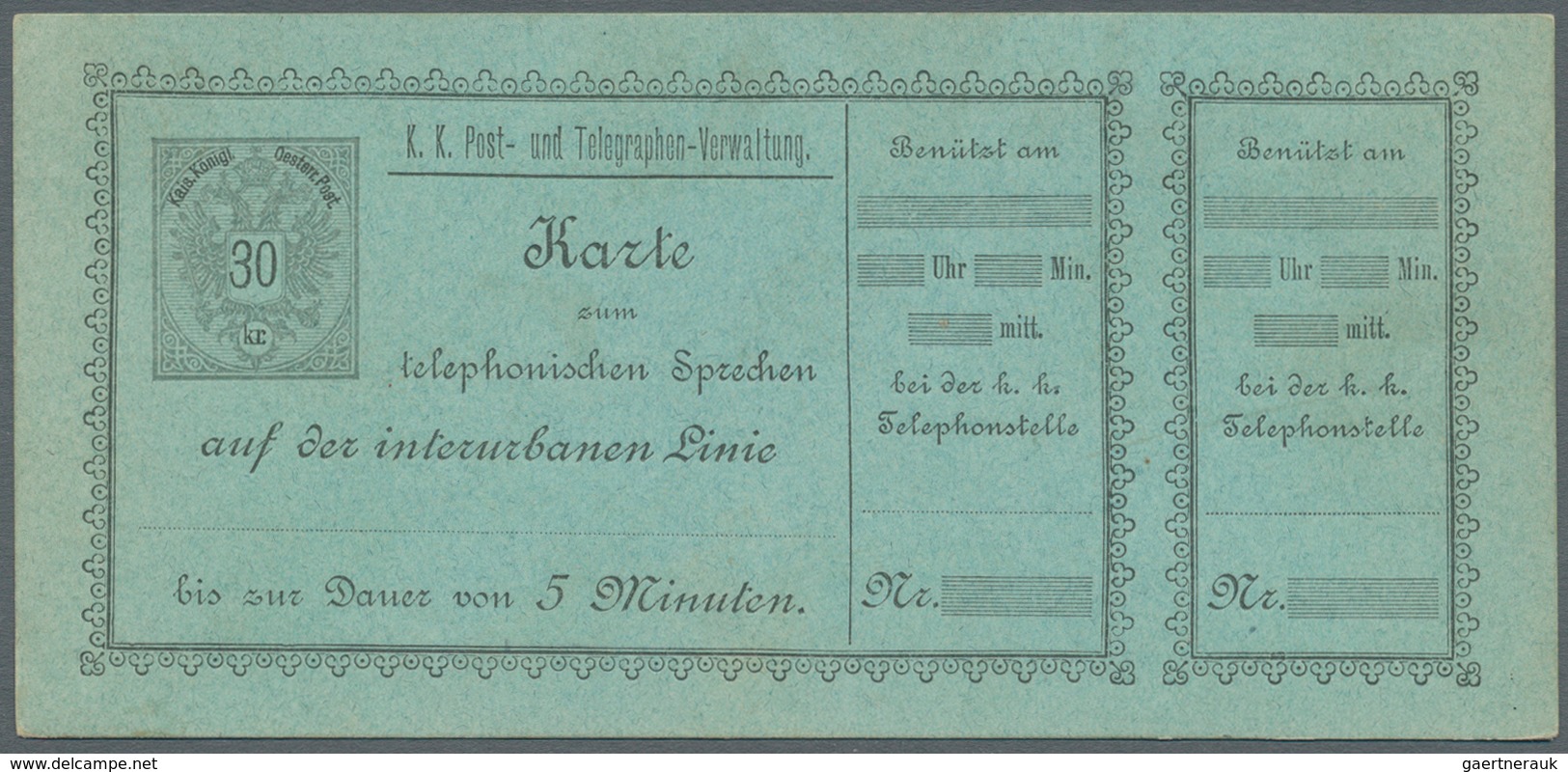 27637 Österreich - Telefonsprechkarten: 1886-1900: Sammlung von 11 UNGEBRAUCHTEN, frühen Telefonsprechkart