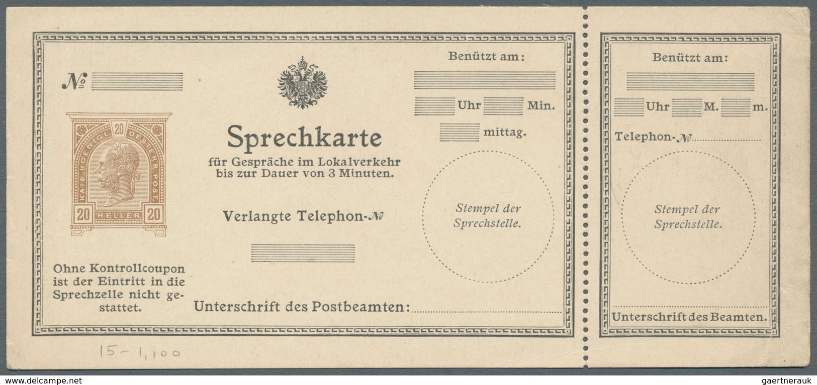 27637 Österreich - Telefonsprechkarten: 1886-1900: Sammlung von 11 UNGEBRAUCHTEN, frühen Telefonsprechkart