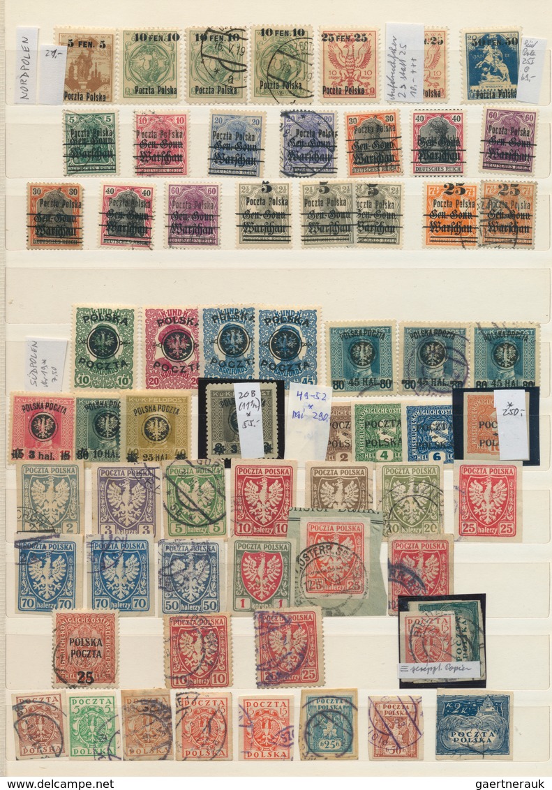 27710 Polen: 1918/1970 (ca.), Used And Mint Accumulation In A Stockbook, Plenty Of Material And Main Value - Storia Postale