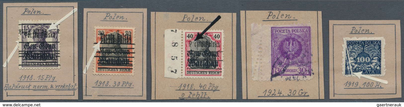 27712 Polen: 1918/1936, Specialised Assortment Of 21 Stamps Showing Varieties/specialities/particularities - Lettres & Documents