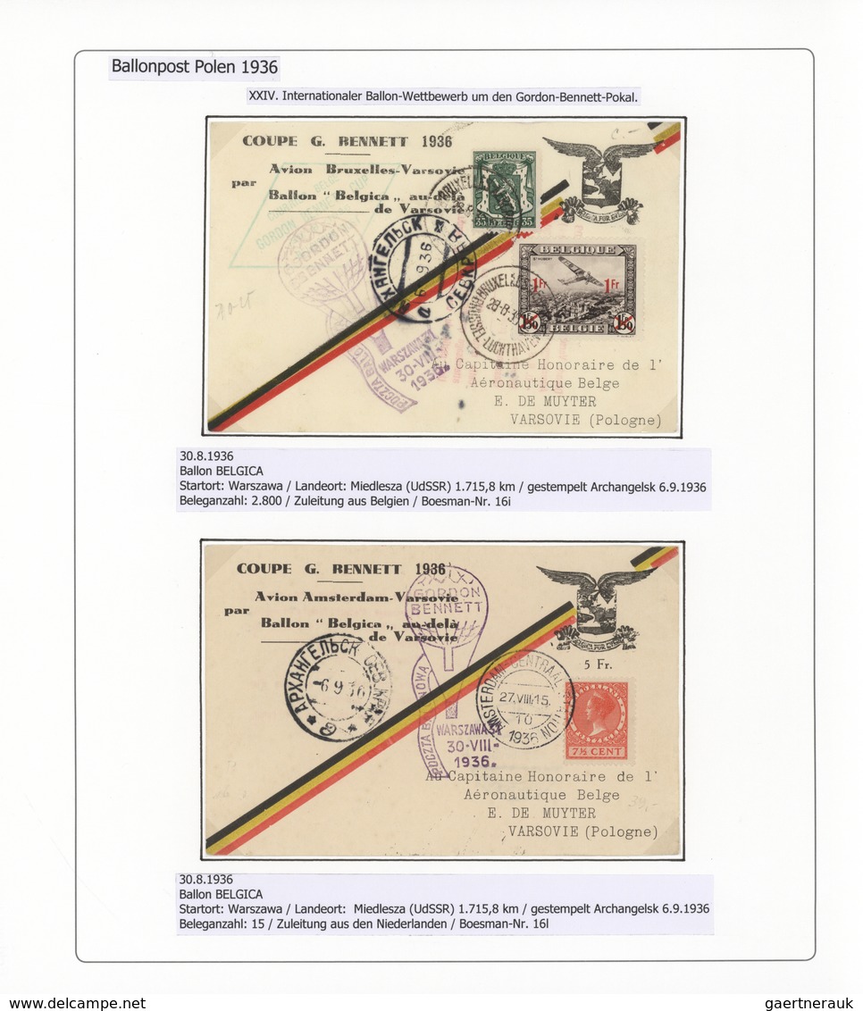 27717 Polen: 1926/1939, BALLOON MAIL, Specialised Collection Of 56 Balloon Covers/cards, Neatly Arranged O - Lettres & Documents