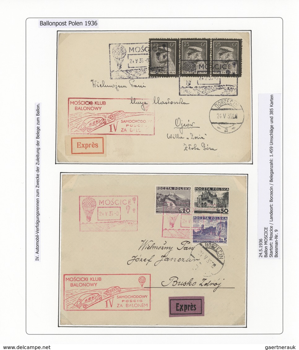 27717 Polen: 1926/1939, BALLOON MAIL, specialised collection of 56 balloon covers/cards, neatly arranged o