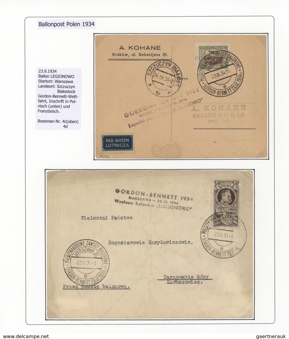 27717 Polen: 1926/1939, BALLOON MAIL, specialised collection of 56 balloon covers/cards, neatly arranged o