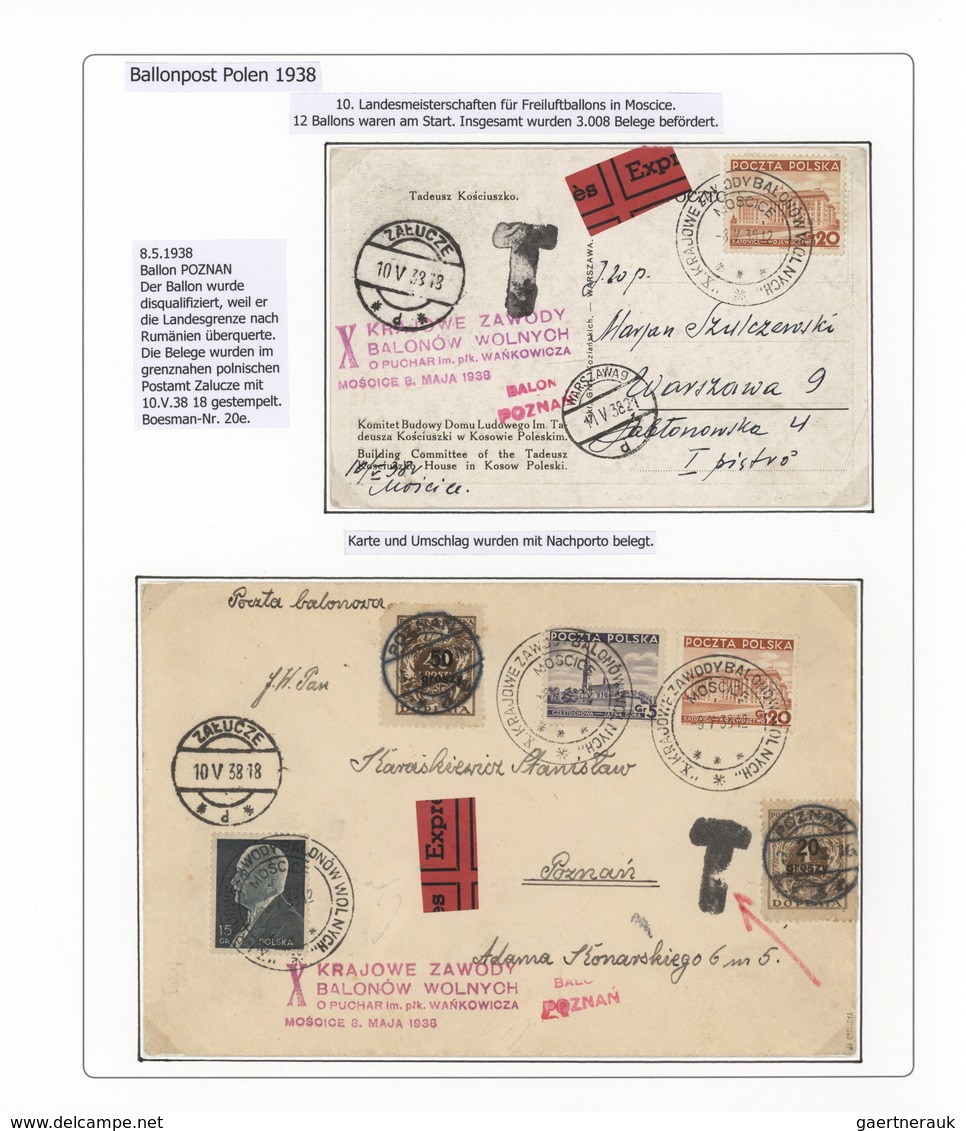 27717 Polen: 1926/1939, BALLOON MAIL, specialised collection of 56 balloon covers/cards, neatly arranged o