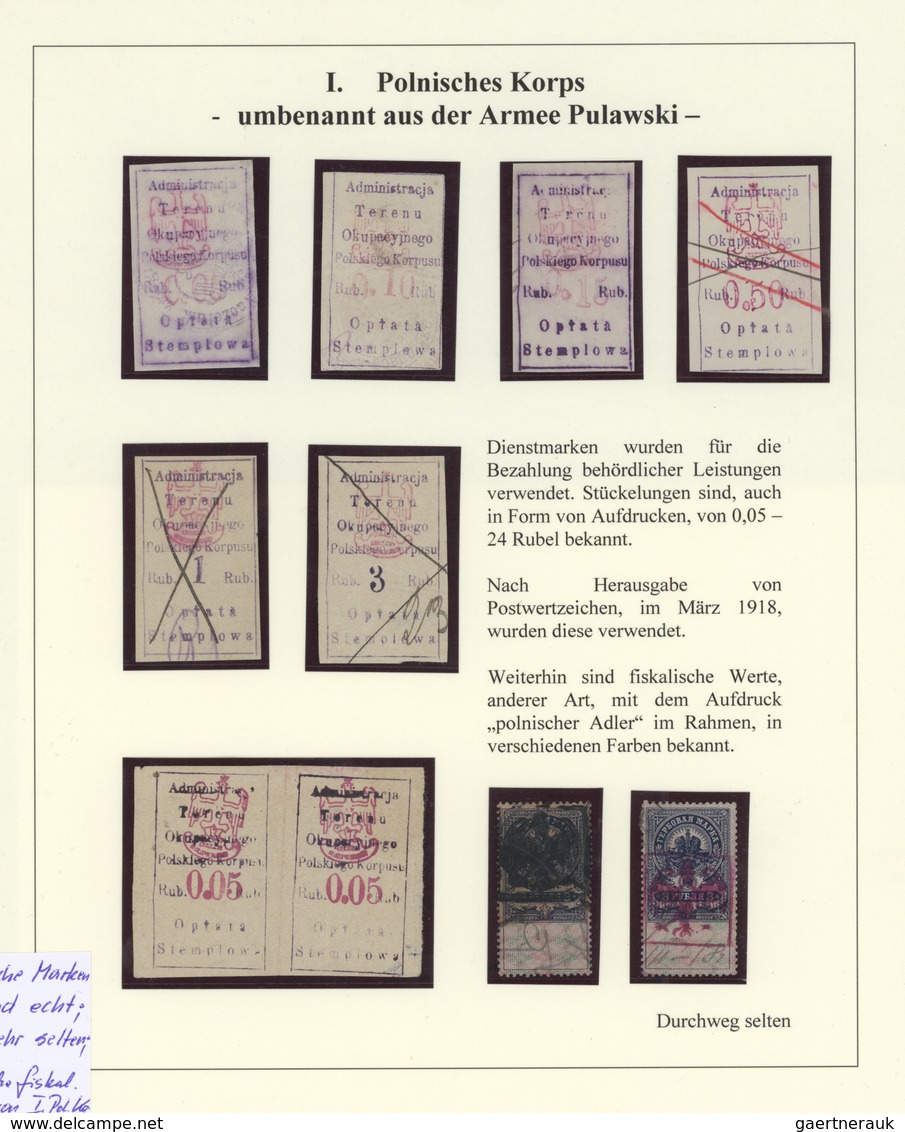 27731 Polen - Polnisches Korps (1917/18): 1917/1918, specialised collection on album pages, showing all is