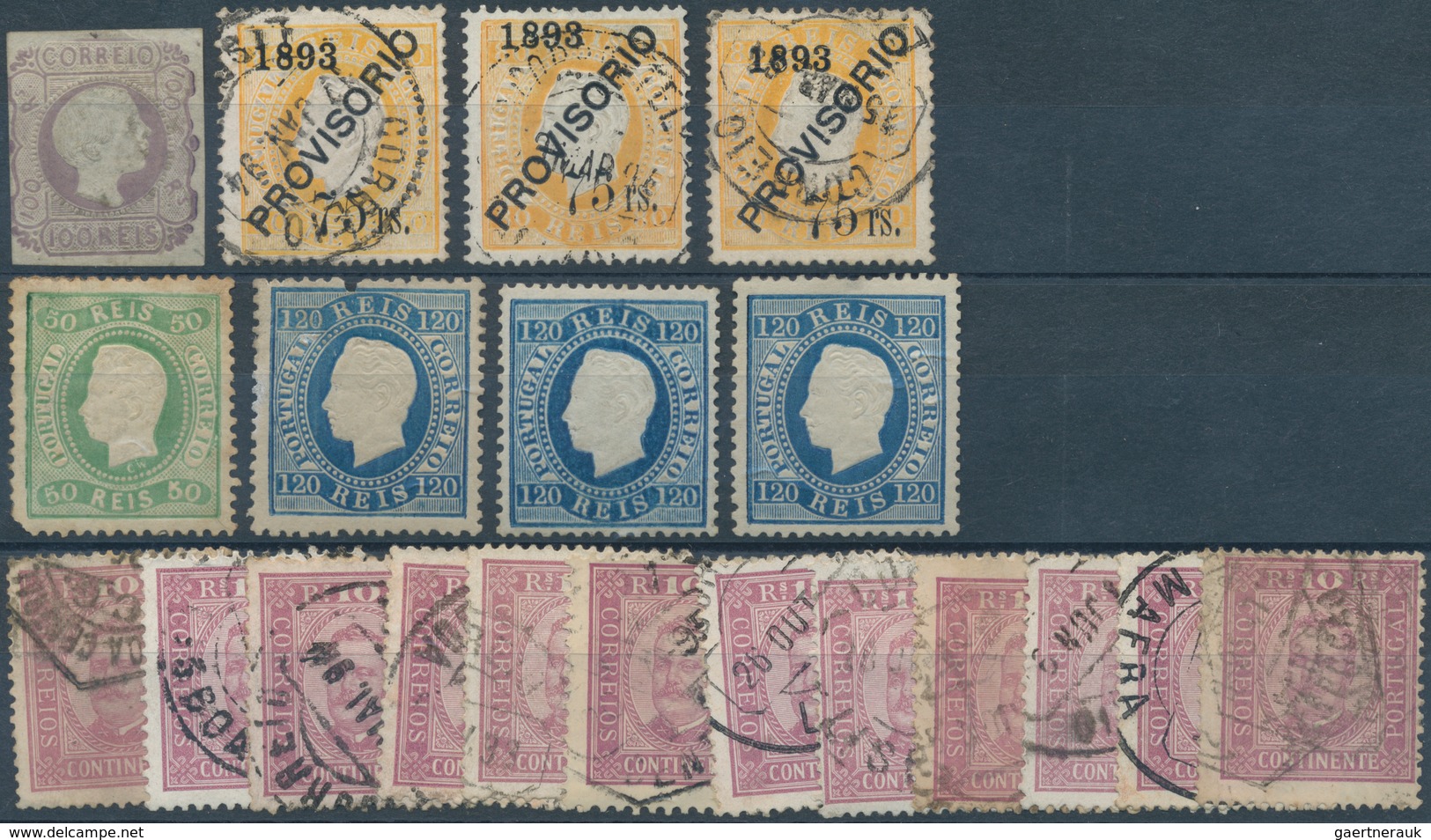 27755 Portugal: 1855/1893, Lot Of 40 Stamps, Varied Condition, Incl. Three Unused Copies 1870 120r. Blue P - Lettres & Documents
