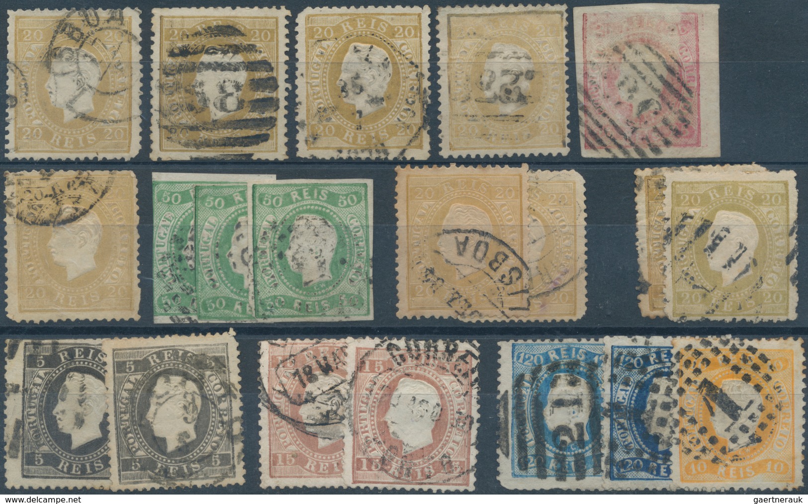 27755 Portugal: 1855/1893, Lot Of 40 Stamps, Varied Condition, Incl. Three Unused Copies 1870 120r. Blue P - Lettres & Documents