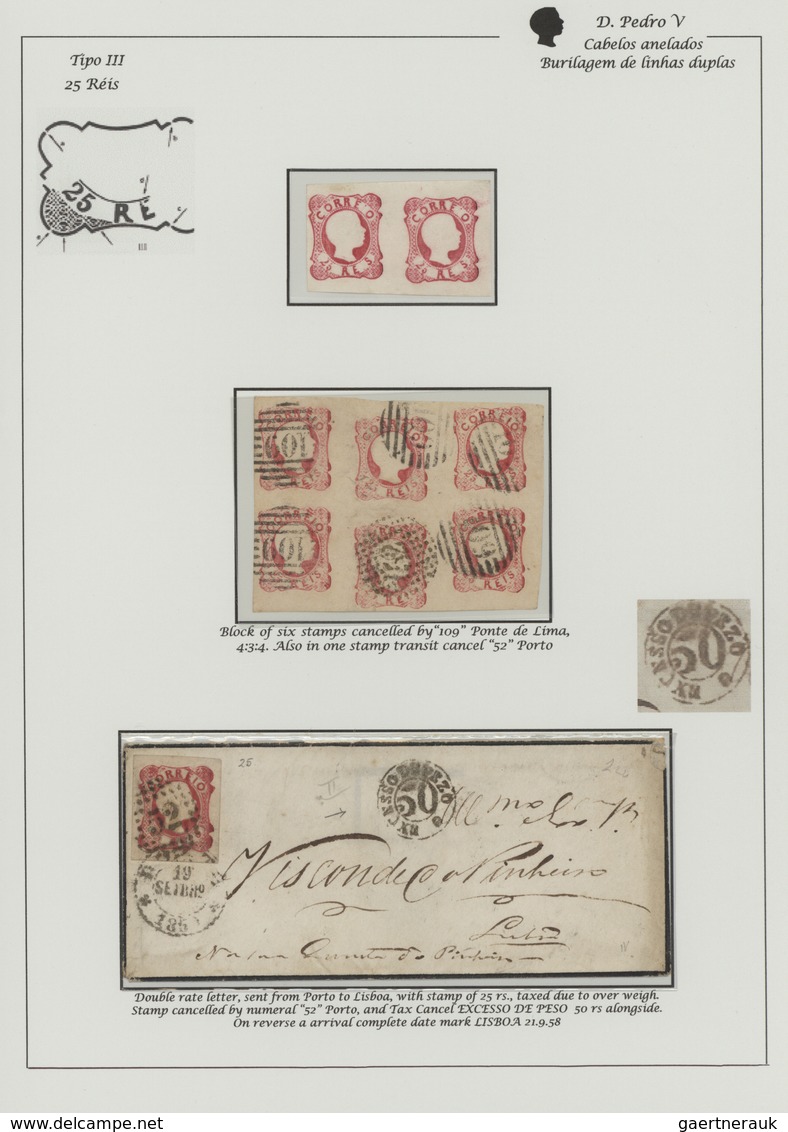 27757 Portugal: 1856/1858, DOM PEDRO CURLY HAIR, Deeply Specialised Collection Of All Values 5r. Brown, 25 - Lettres & Documents