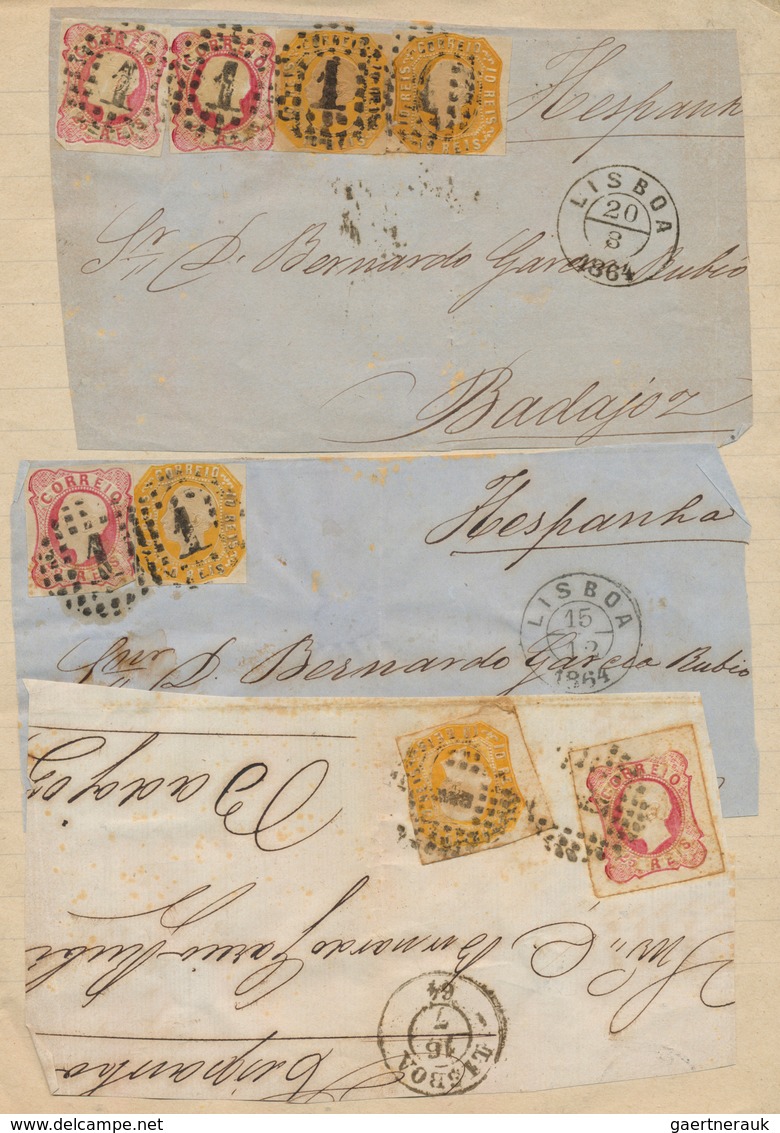 27759 Portugal: 1862/1869 (ca): 42 Pieces / Cover Fronts With Interesting Frankings Adressed To Spain, Hin - Lettres & Documents