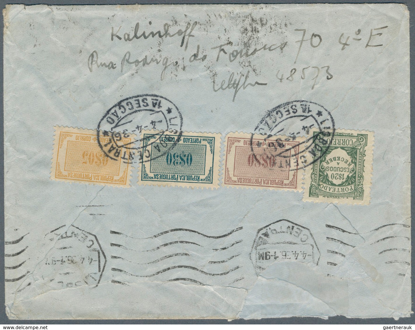 27771 Portugal: 1921/1945, Lot Of Seven Covers/cards, Only Better Items (single Lots), E.g. 1923 25c. Rose - Lettres & Documents