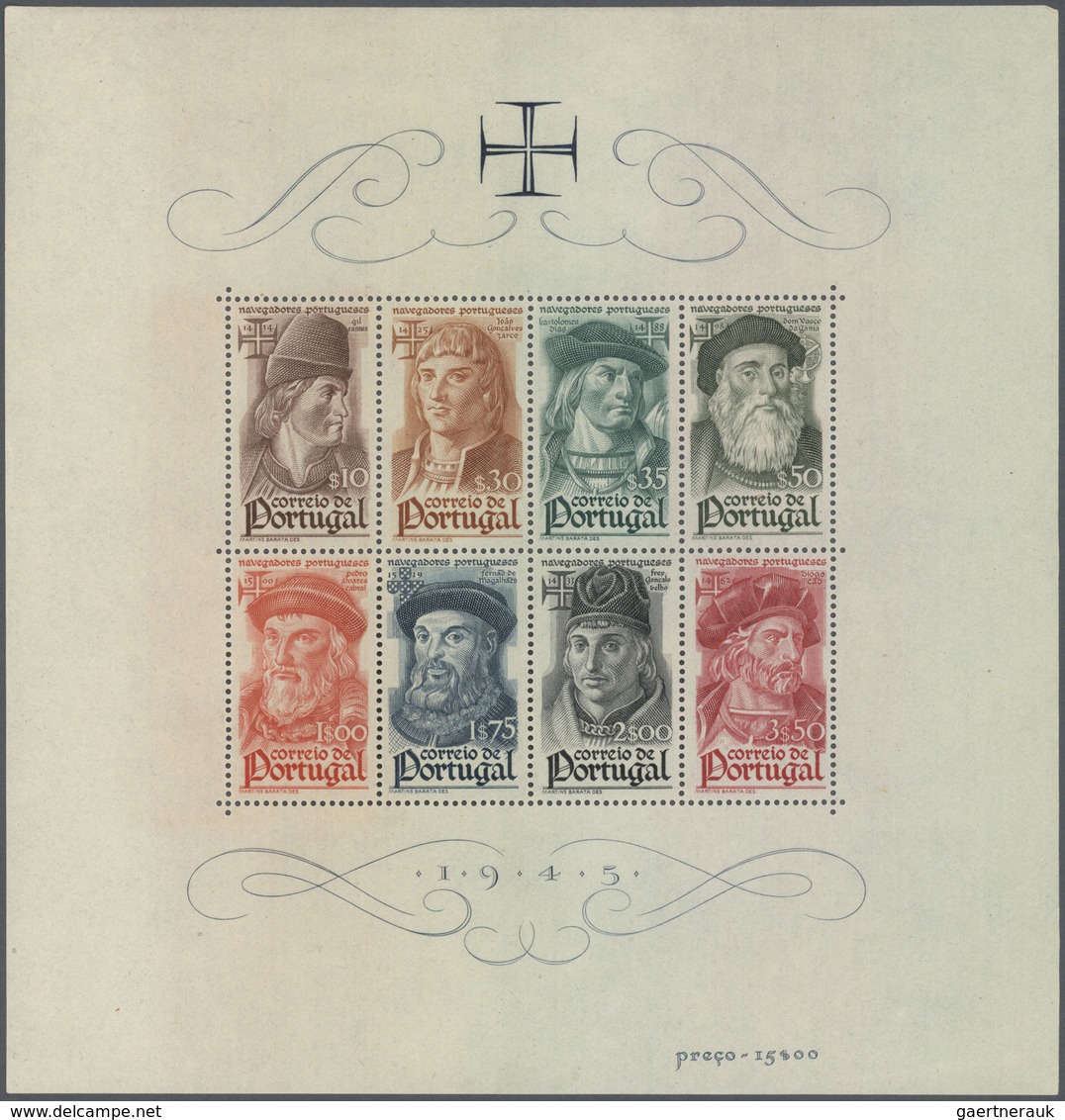 27780 Portugal: 1945, Navigators, Souvenir Sheet, Ten Pieces Unmounted Mint. Michel Bl. 7, 600,- ?. - Lettres & Documents